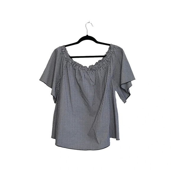 Lane Bryant Black & White Gingham Print Off the Shoulder Top 2X Women’s - Picture 10 of 10